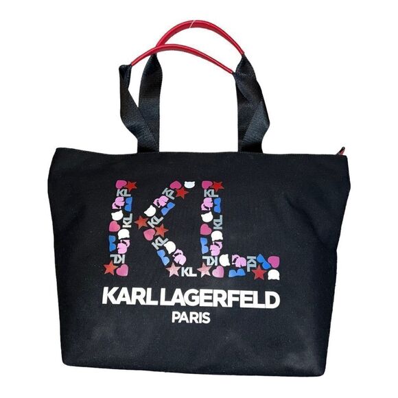 Karl Lagerfeld Paris Kristen Tote Black City Heart Sca Print Cat Canvas Large - Picture 2 of 7